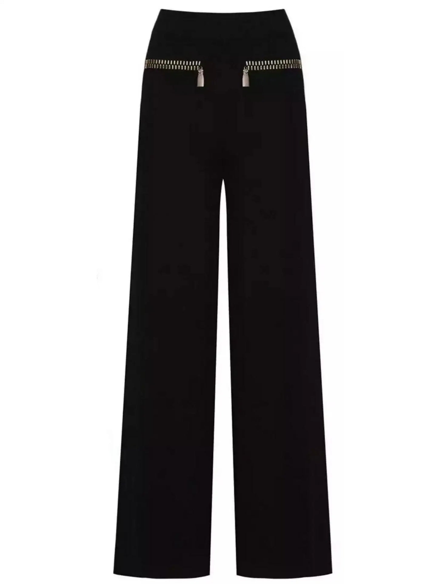 Beaded Zip-Illusion Knit Jacket and Pants Set - Suits & Sets