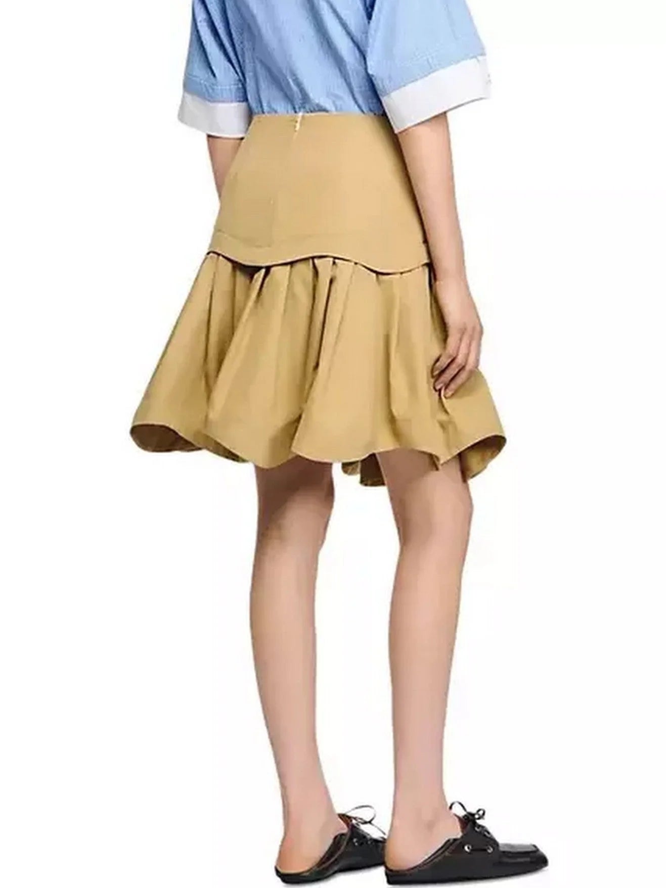 Beige Flared Pleated Mini Skirt - Skirts