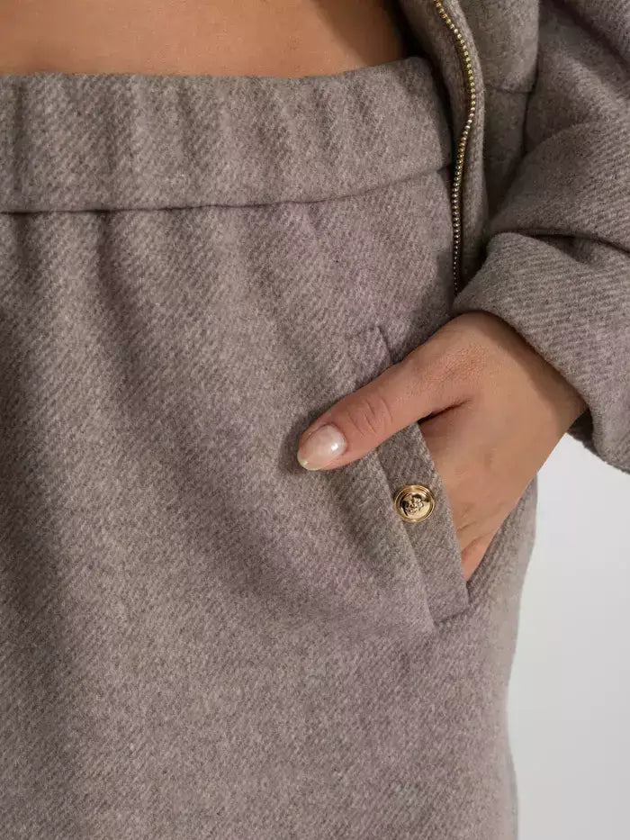 Beige Wool-Blend Bomber Jacket and Skirt Set - Suits & Sets