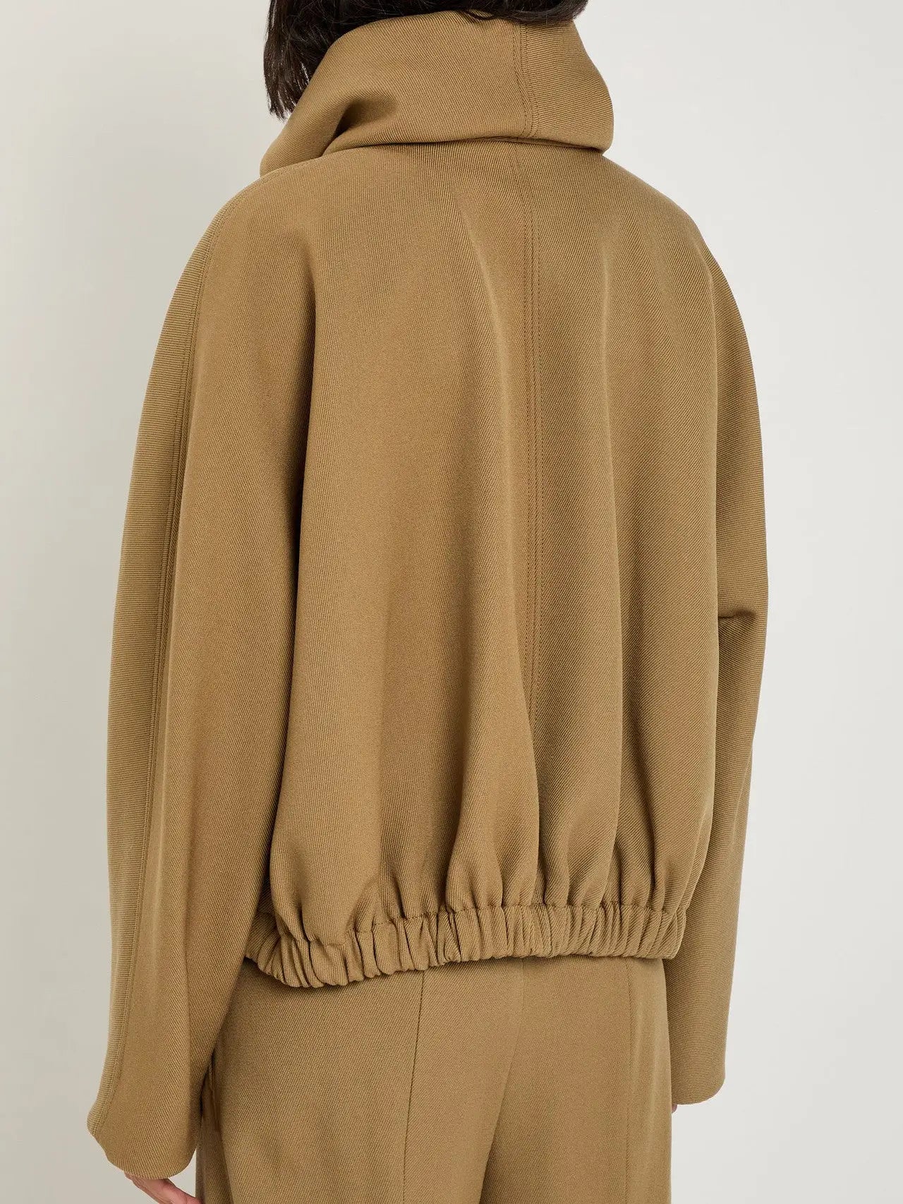 Beige Wool-Drill Bomber Jacket with Roll-Neck - Jackets