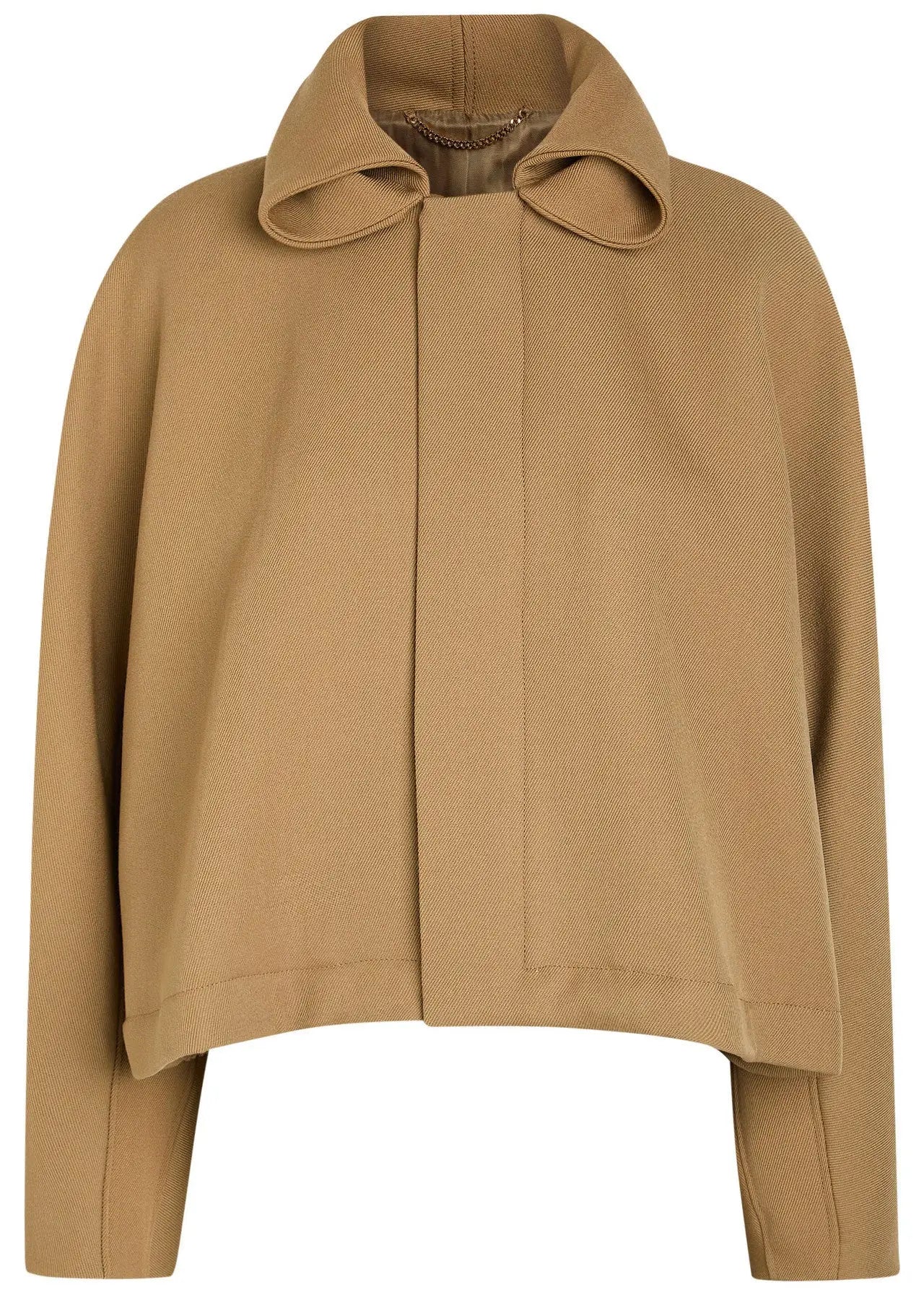 Beige Wool-Drill Bomber Jacket with Roll-Neck - Jackets