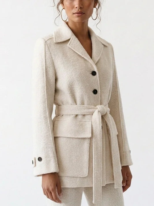 Belted Bouclé Jacket with Patch Pockets - Jackets