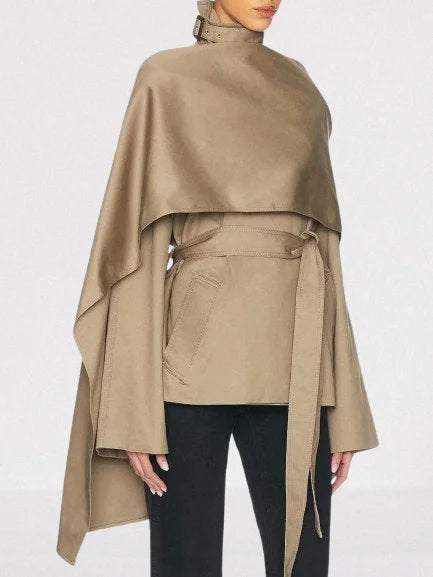 Belted Cape-Style Trench Jacket - Jackets