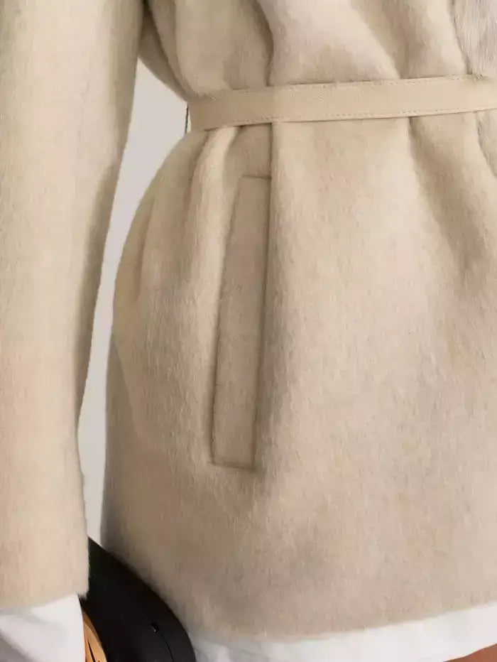 Belted Cashmere Jacket with Mink-Fur Trim - Jackets