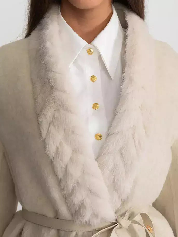 Belted Cashmere Jacket with Mink-Fur Trim - Jackets