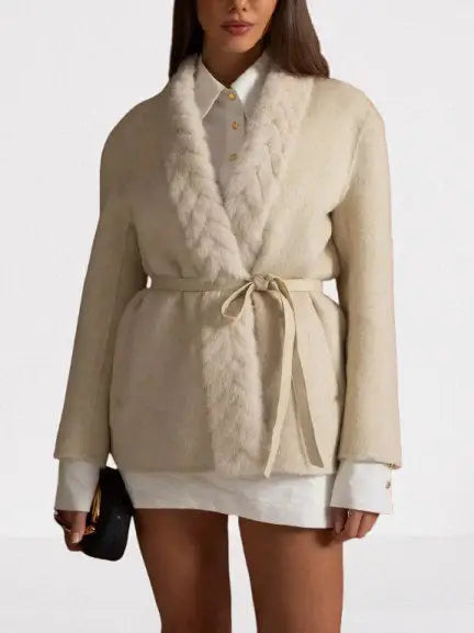 Belted Cashmere Jacket with Mink-Fur Trim - Jackets