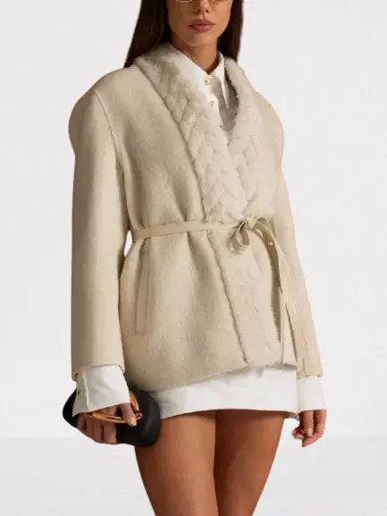 Belted Cashmere Jacket with Mink-Fur Trim - Jackets