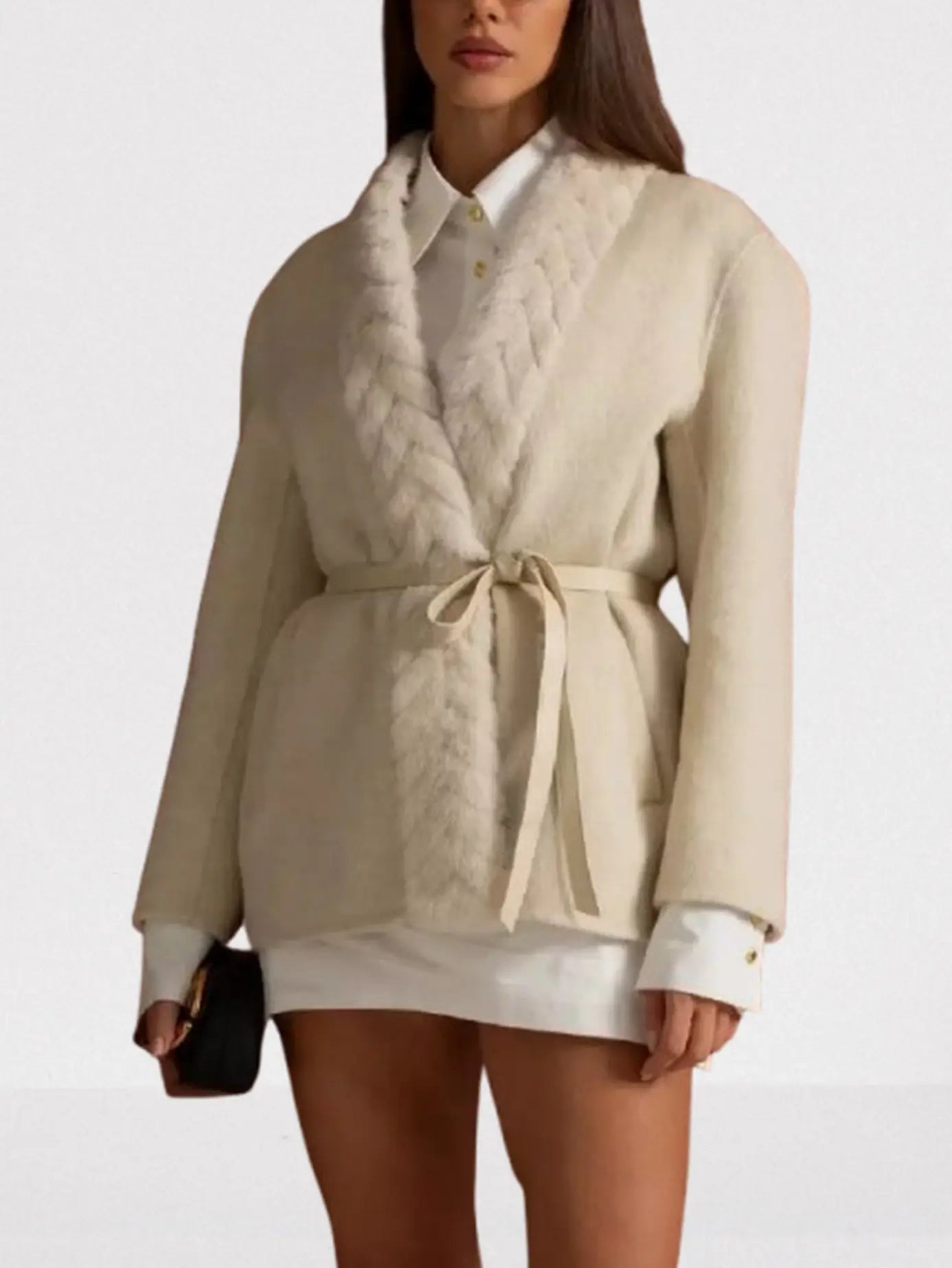 Belted Cashmere Jacket with Mink-Fur Trim - Jackets