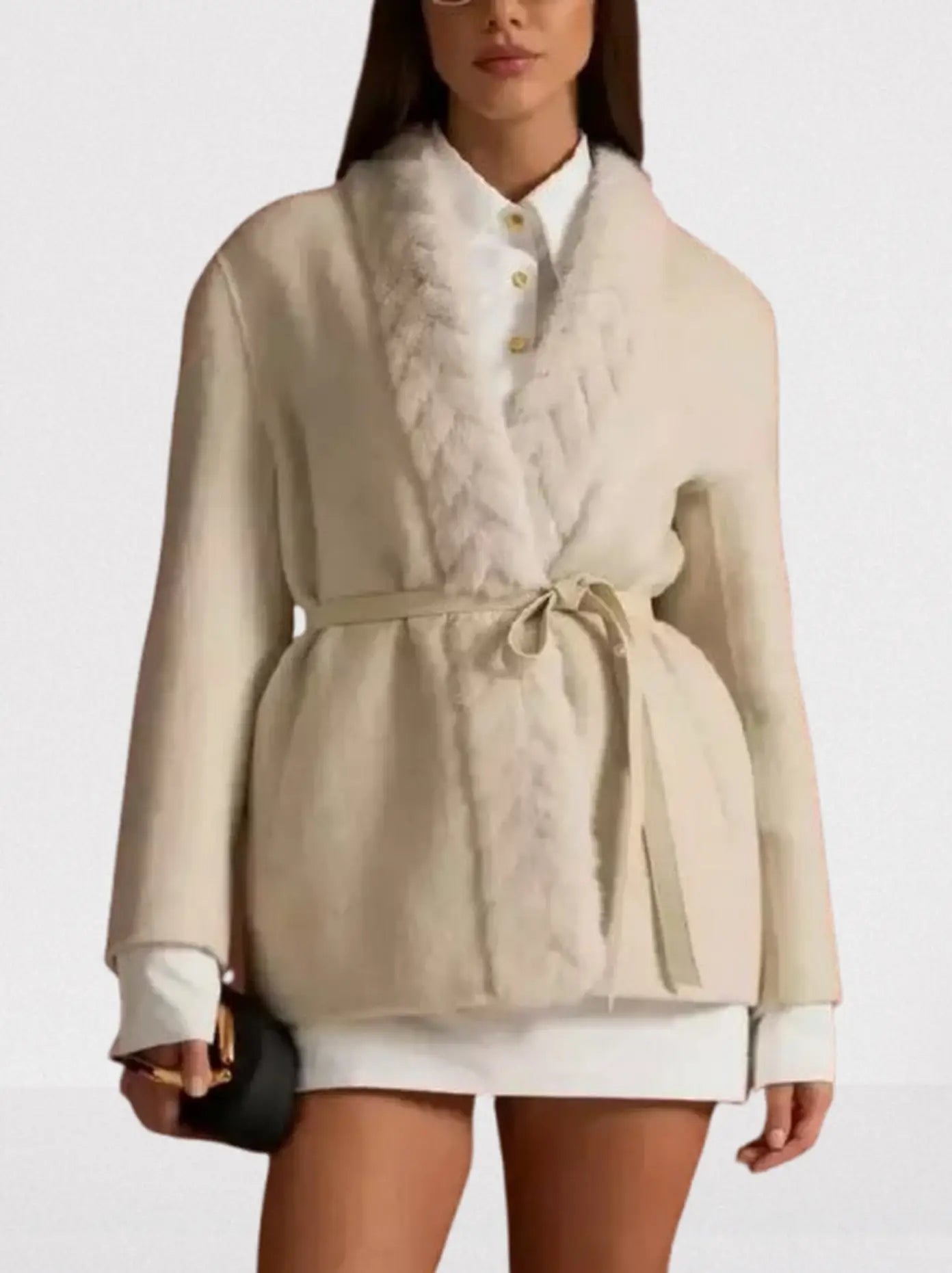 Belted Cashmere Jacket with Mink-Fur Trim - Jackets