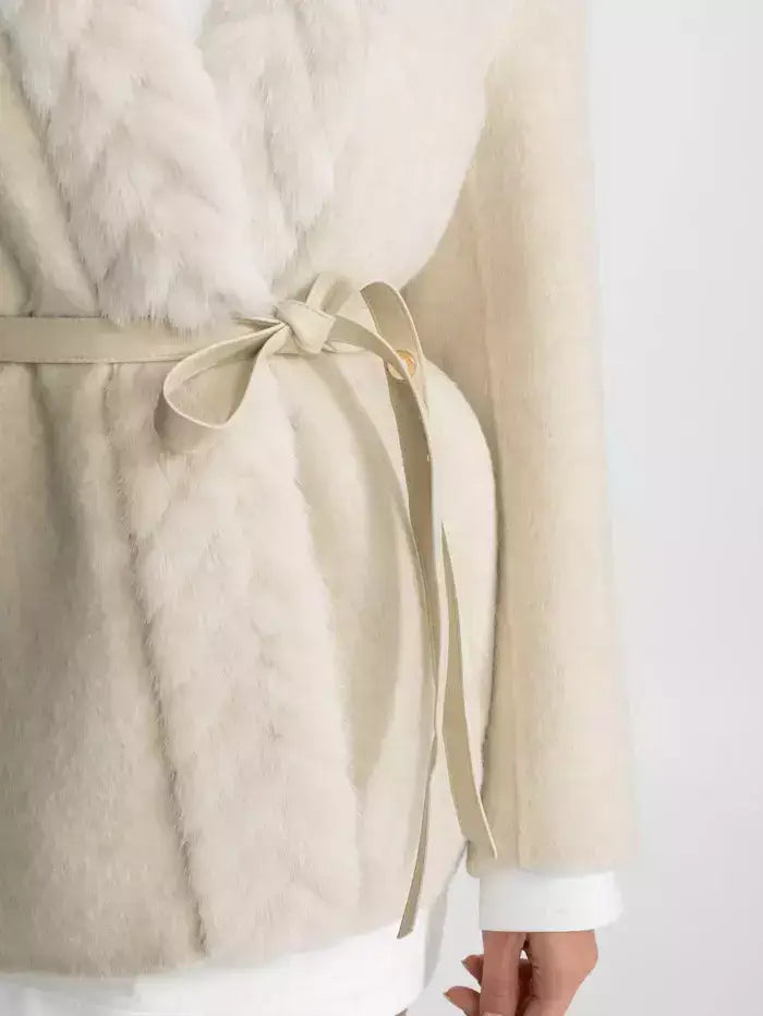 Belted Cashmere Jacket with Mink-Fur Trim - Jackets