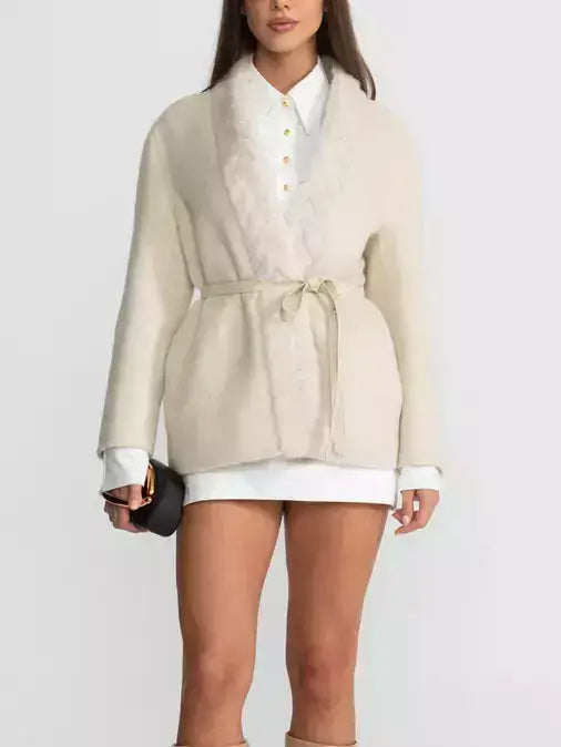 Belted Cashmere Jacket with Mink-Fur Trim - Jackets