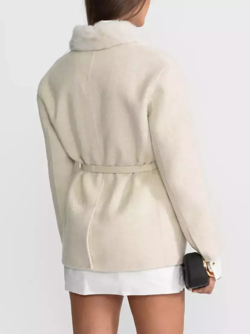 Belted Cashmere Jacket with Mink-Fur Trim - Jackets