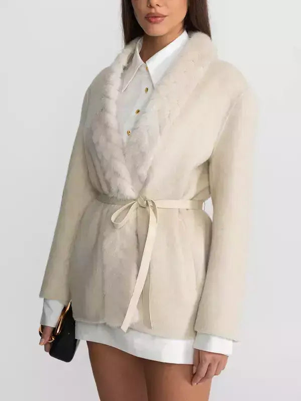 Belted Cashmere Jacket with Mink-Fur Trim - Jackets