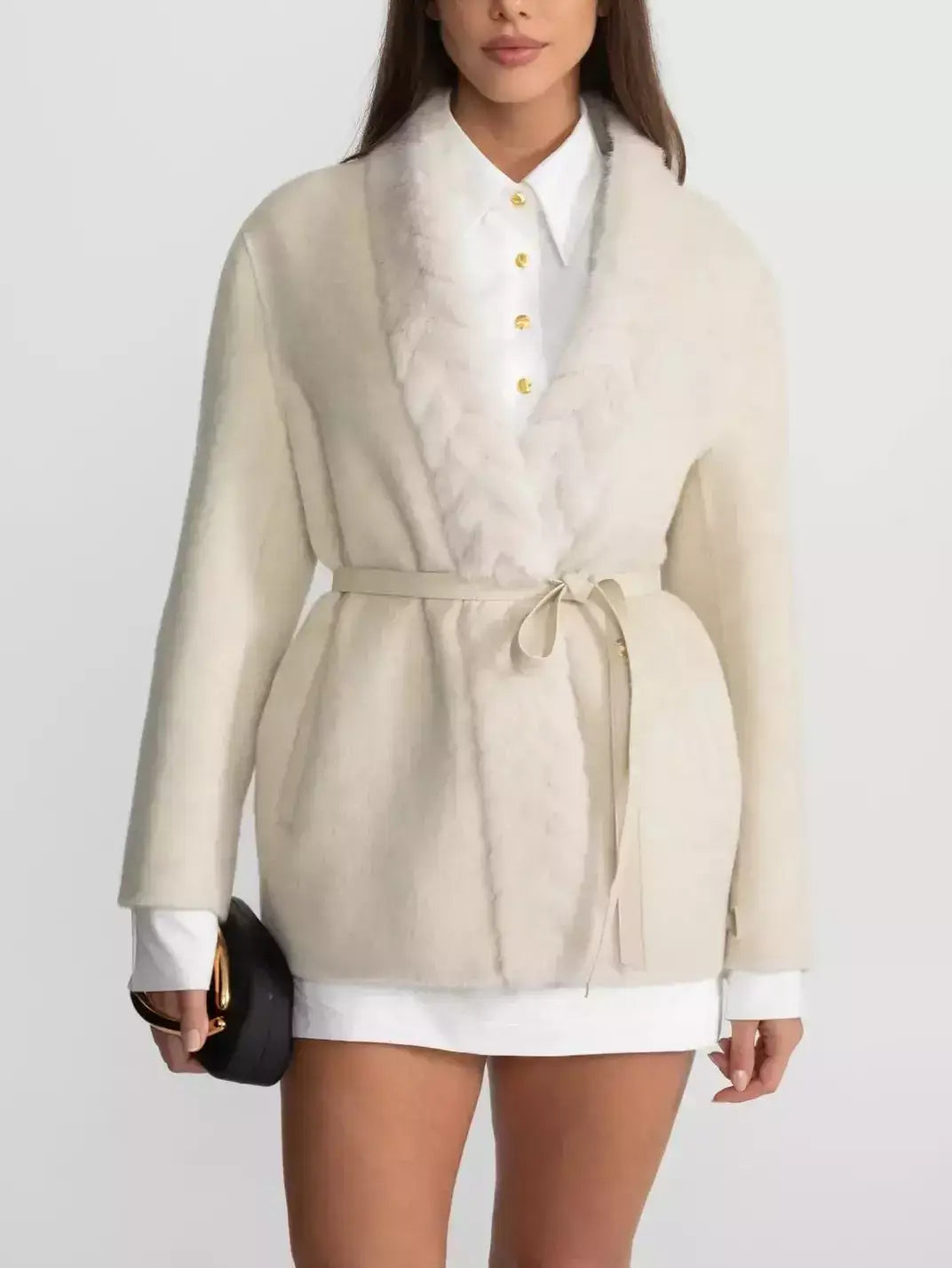 Belted Cashmere Jacket with Mink-Fur Trim - Jackets