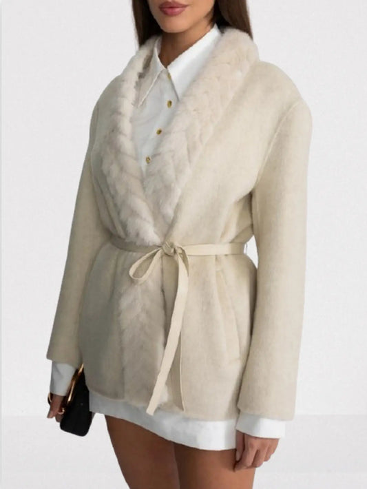 Belted Cashmere Jacket with Mink-Fur Trim - Jackets