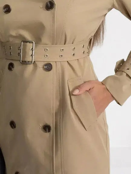 Belted Off-Shoulder Double-Breasted Trench Coat - Coats