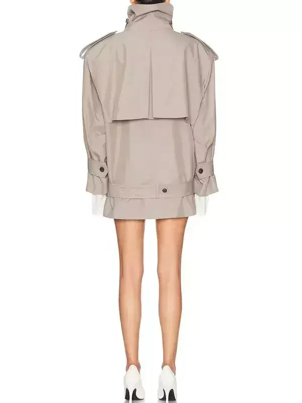 Belted Oversize Double-Breasted Short Trench Coat - Jackets