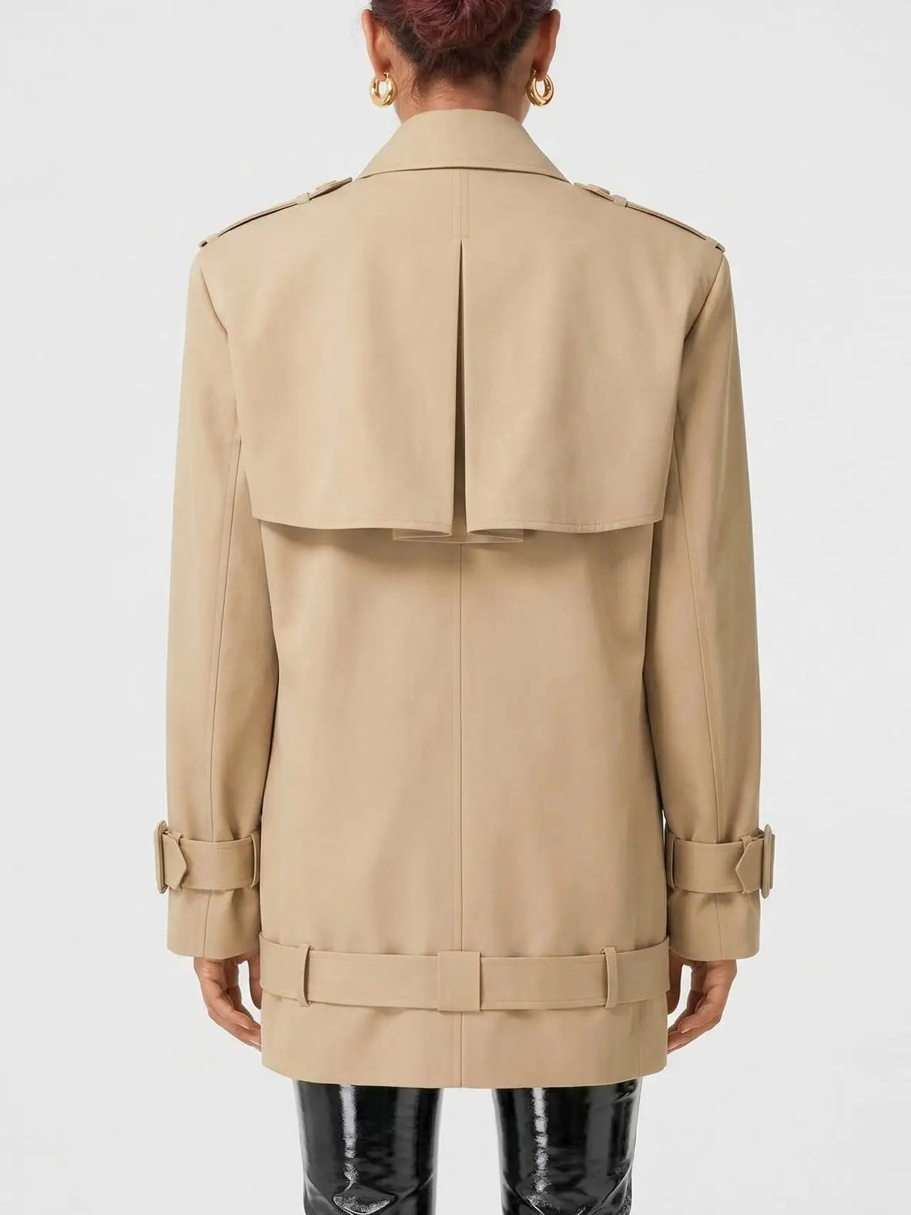 Belted Short Trench Coat in Classic Beige - Coats