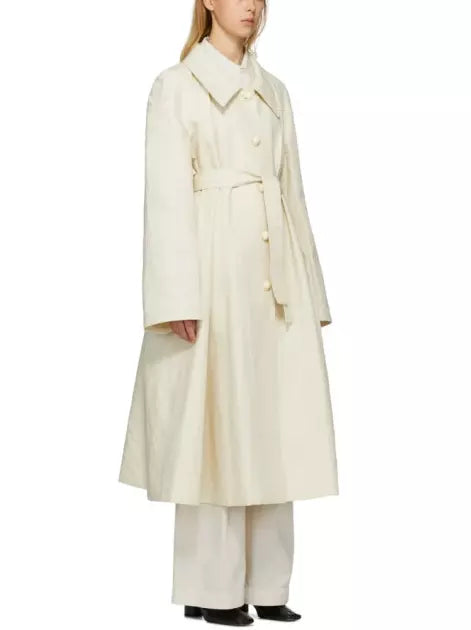 Belted Single-Breasted Linen-Blend Trench Coat