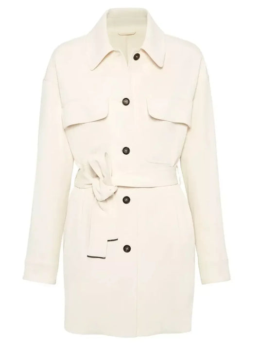 Belted Single-Breasted Safari Jacket in Cream - Jackets