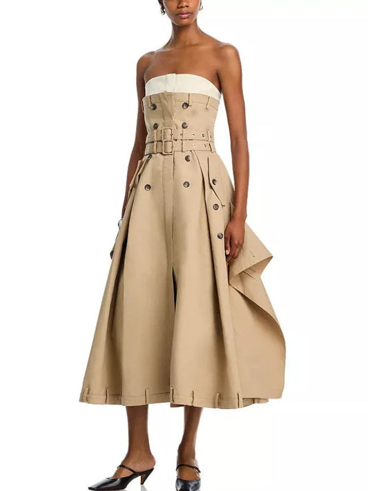 Belted Strapless Trench Bustier Dress - Dresses