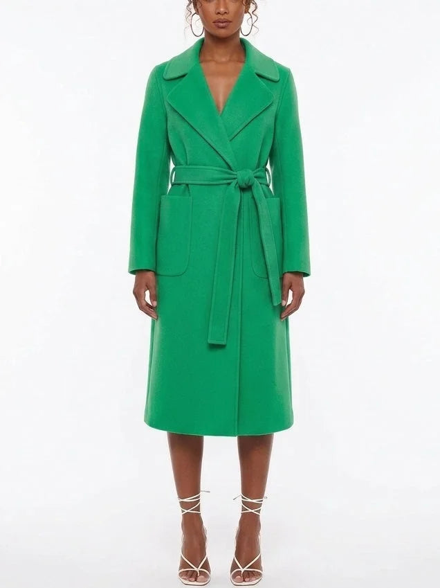 Belted Wool Cashmere Coat with Oversized Patch Pockets - Small / Kelly Green - Coats