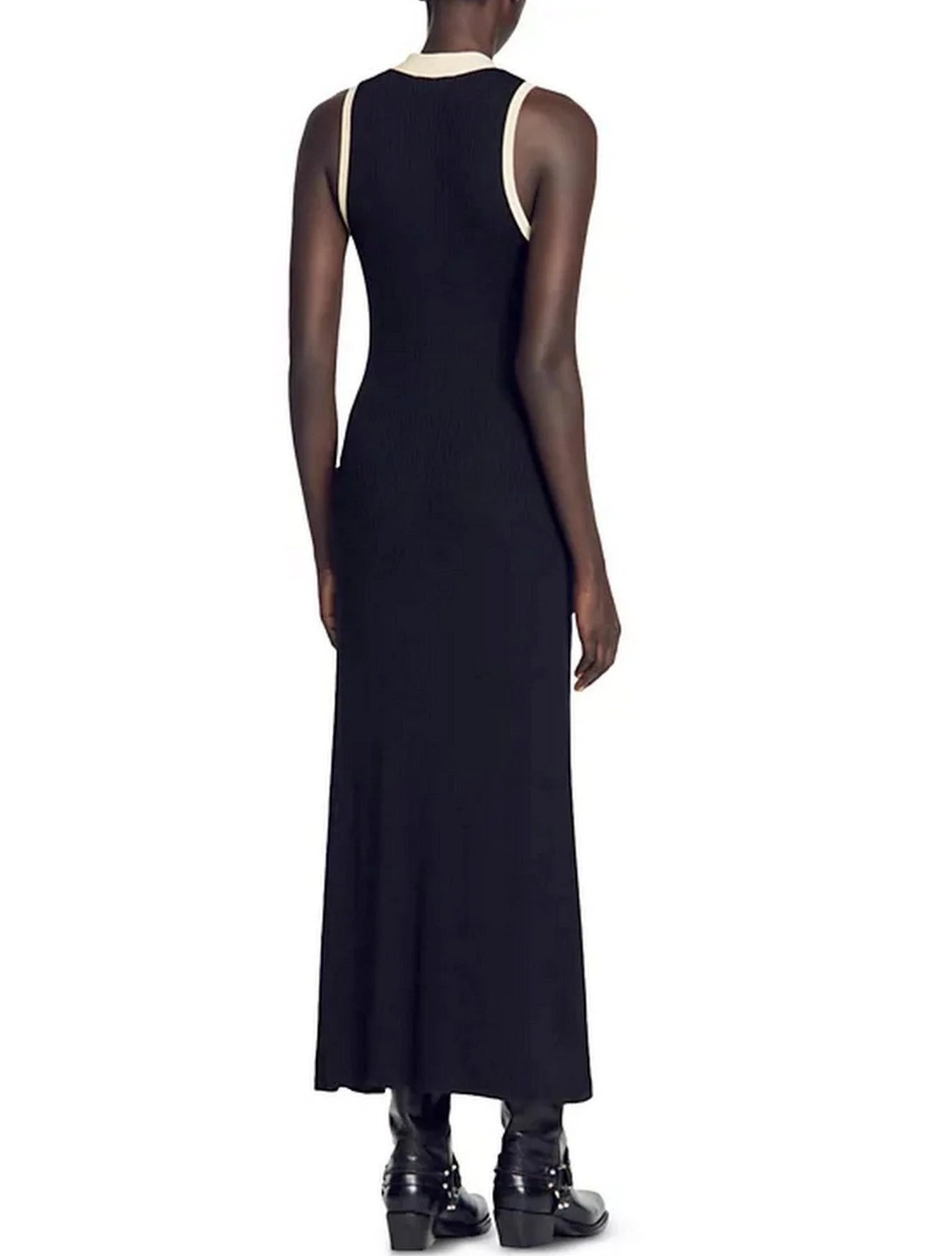 Bicolor Ribbed Knit Sleeveless Dress - Dresses