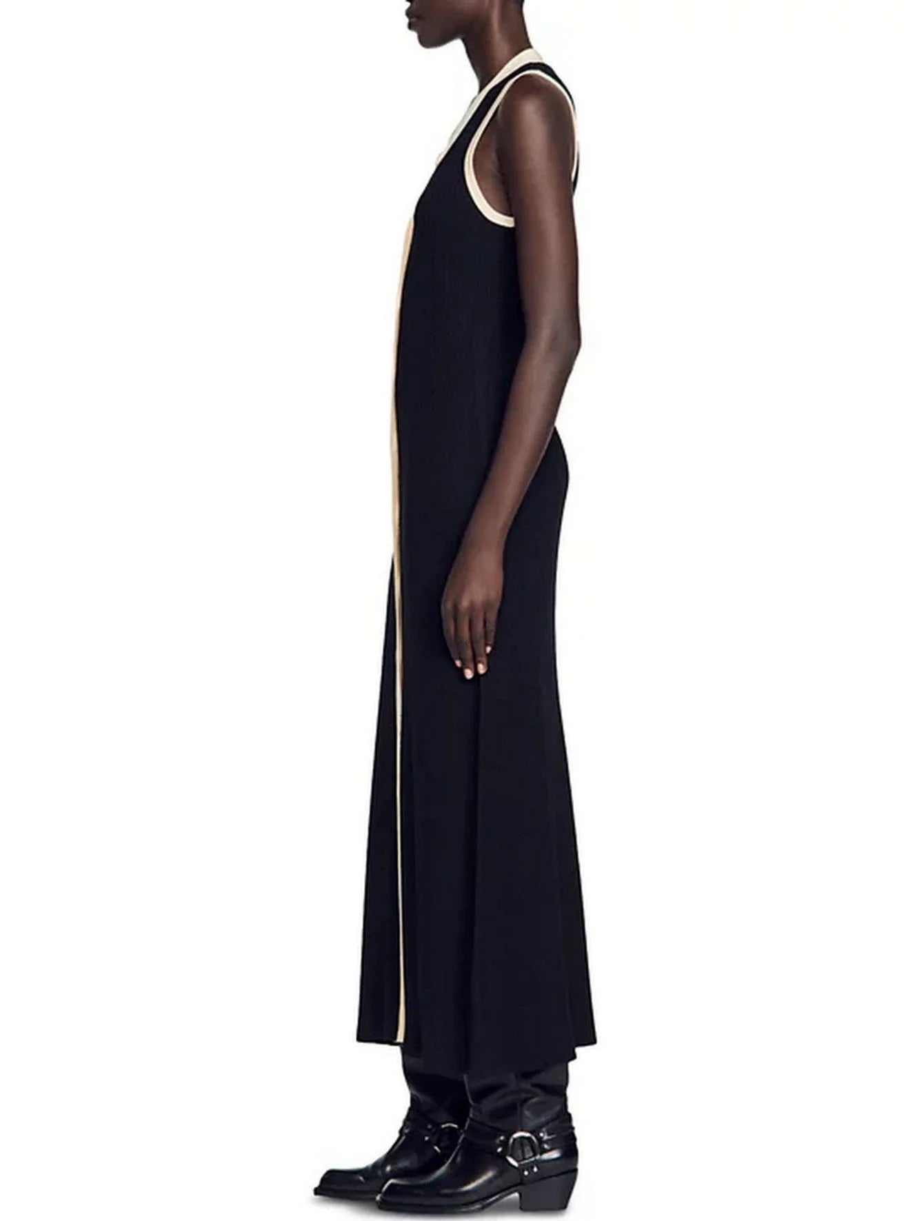 Bicolor Ribbed Knit Sleeveless Dress - Dresses