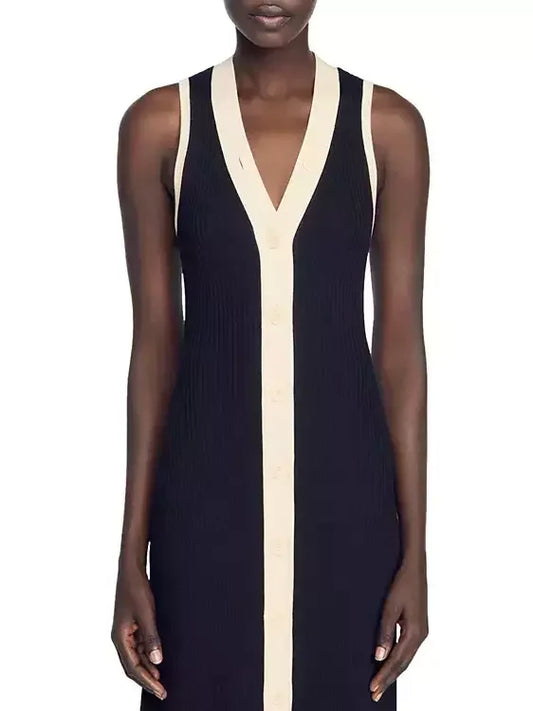 Bicolor Ribbed Knit Sleeveless Dress - Dresses
