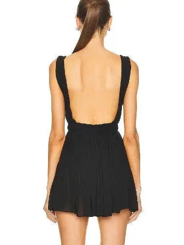 Black Pleated Open-Back Mini Dress - Dresses