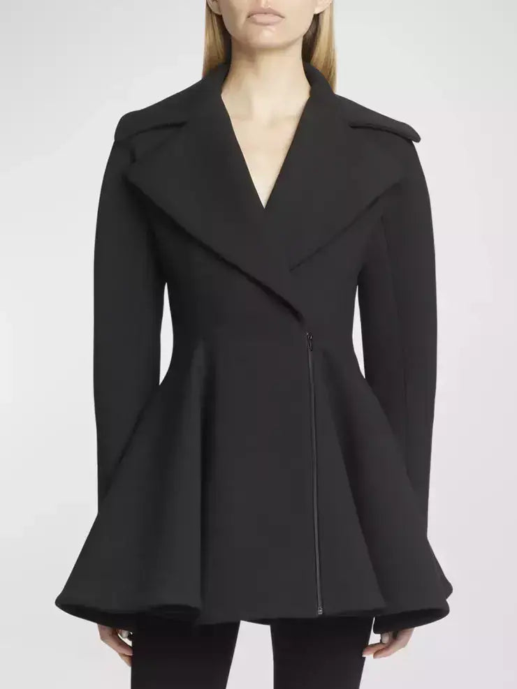 Black Flared Short Wool Coat - Small - Coats