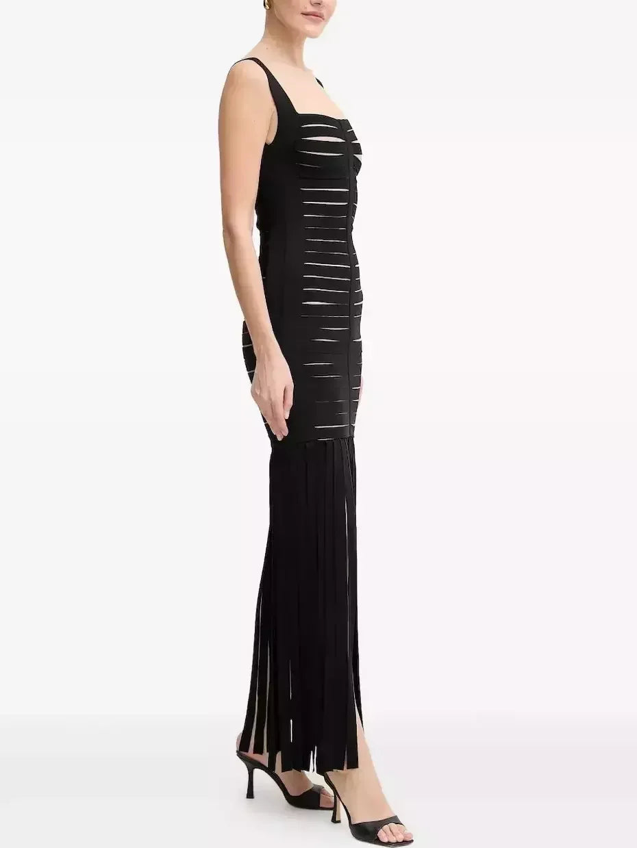 Black Bandage Banded Fringed Maxi Dress Dresses