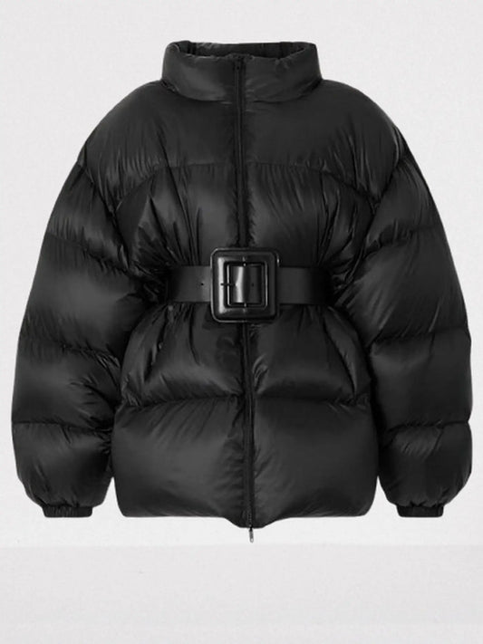 Black Belted Down Puffer Jacket - Jackets