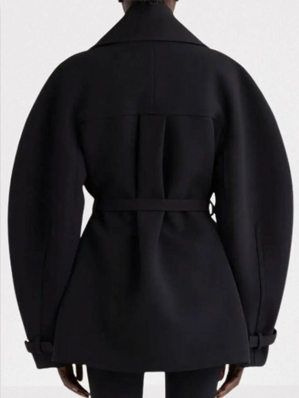 Black Belted Short Tailored Trench Coat - Jackets