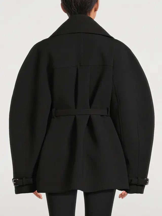 Black Belted Short Tailored Trench Coat - Jackets