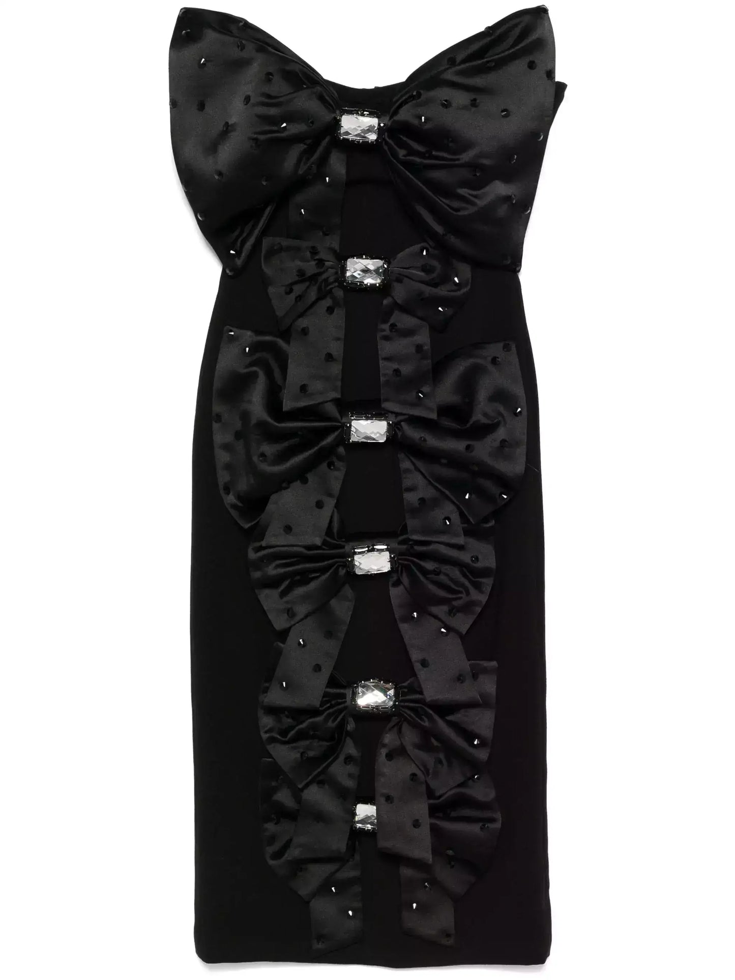 Black Bow-Embellished Strapless Midi Dress - Dresses
