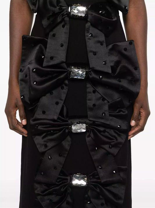 Black Bow-Embellished Strapless Midi Dress - Dresses
