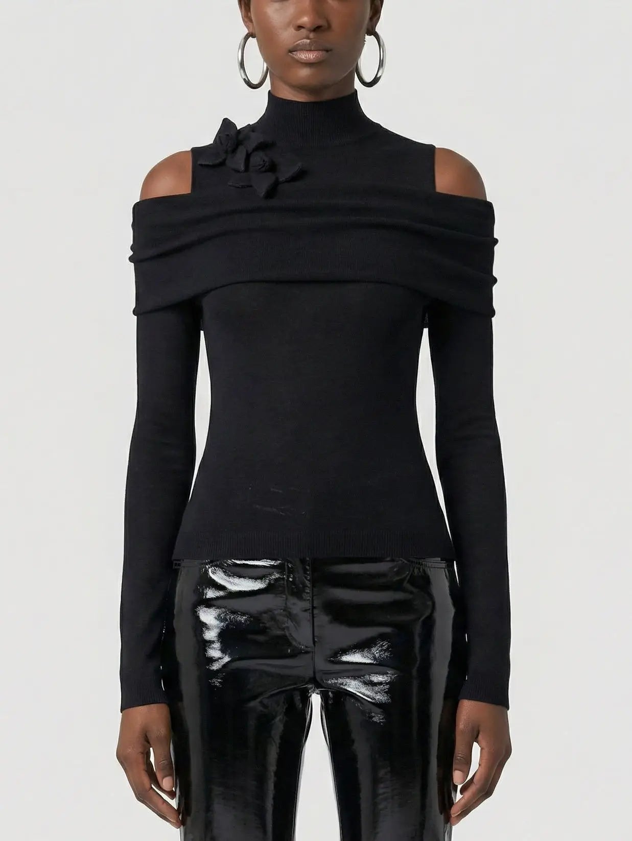 Black Cold-Shoulder Wool Cashmere Sweater - Sweaters & Knitwear