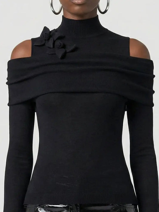 Black Cold-Shoulder Wool Cashmere Sweater - Sweaters & Knitwear