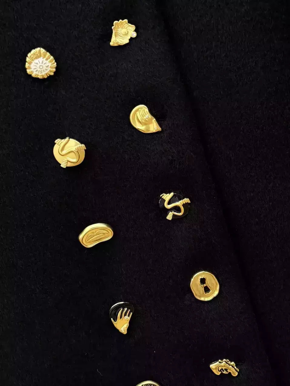 Black Double-Breasted Coat with Decorative Buttons - Coats