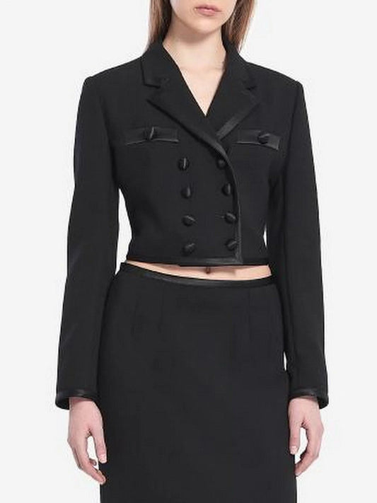 Black Double-Breasted Cropped Blazer Jacket - Jackets