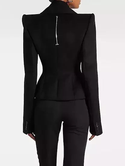 Black Double-Breasted Sculptured-Shoulder Jacket - Jackets