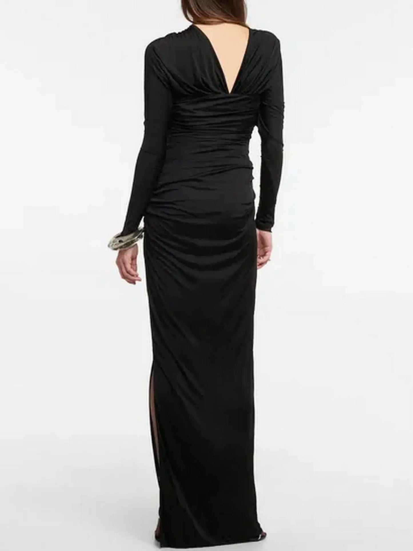 Black Draped Cut-Out Maxi Dress - Dresses