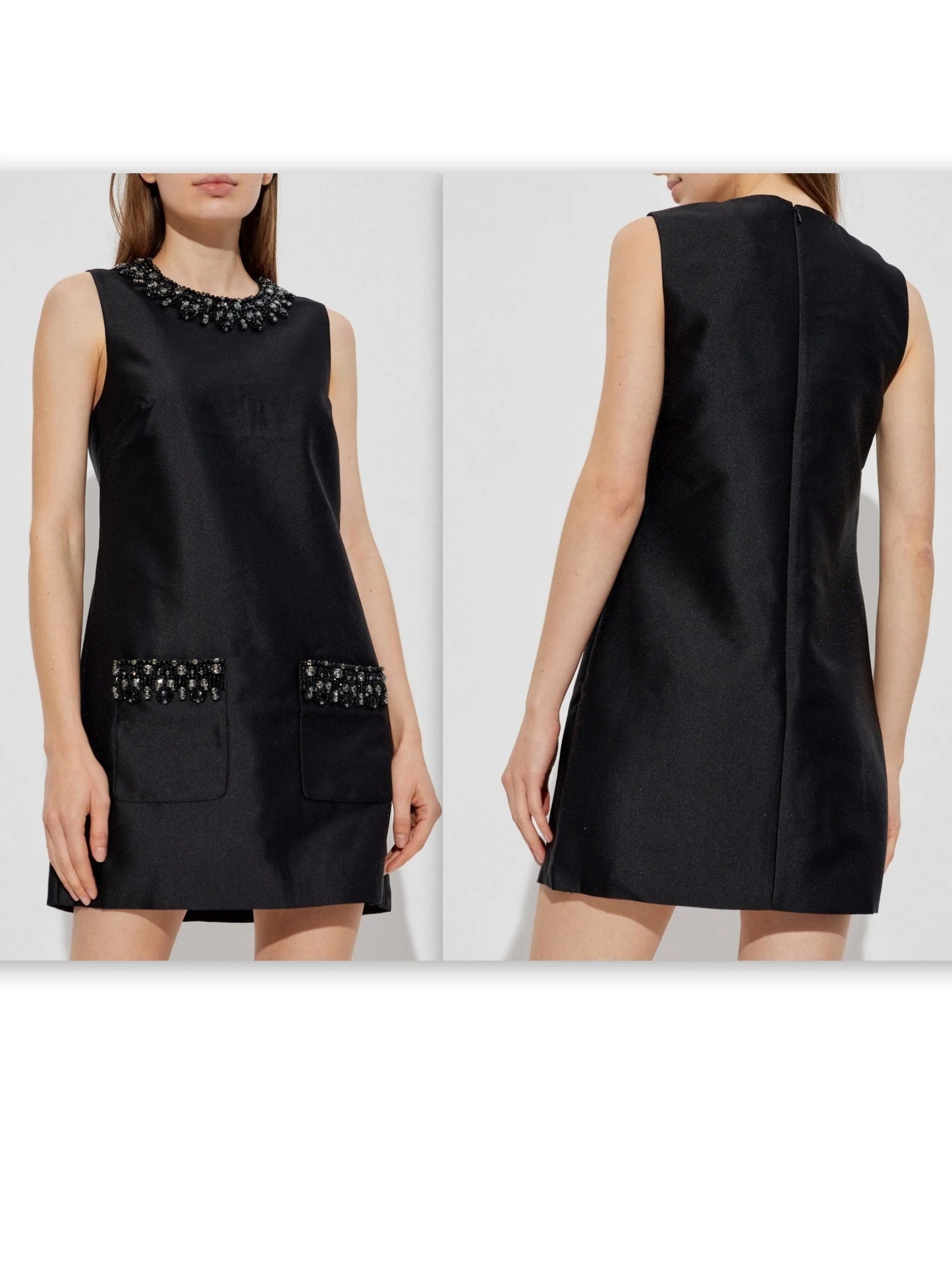 Black Embellished Sleeveless Mini Shift Dress Dresses