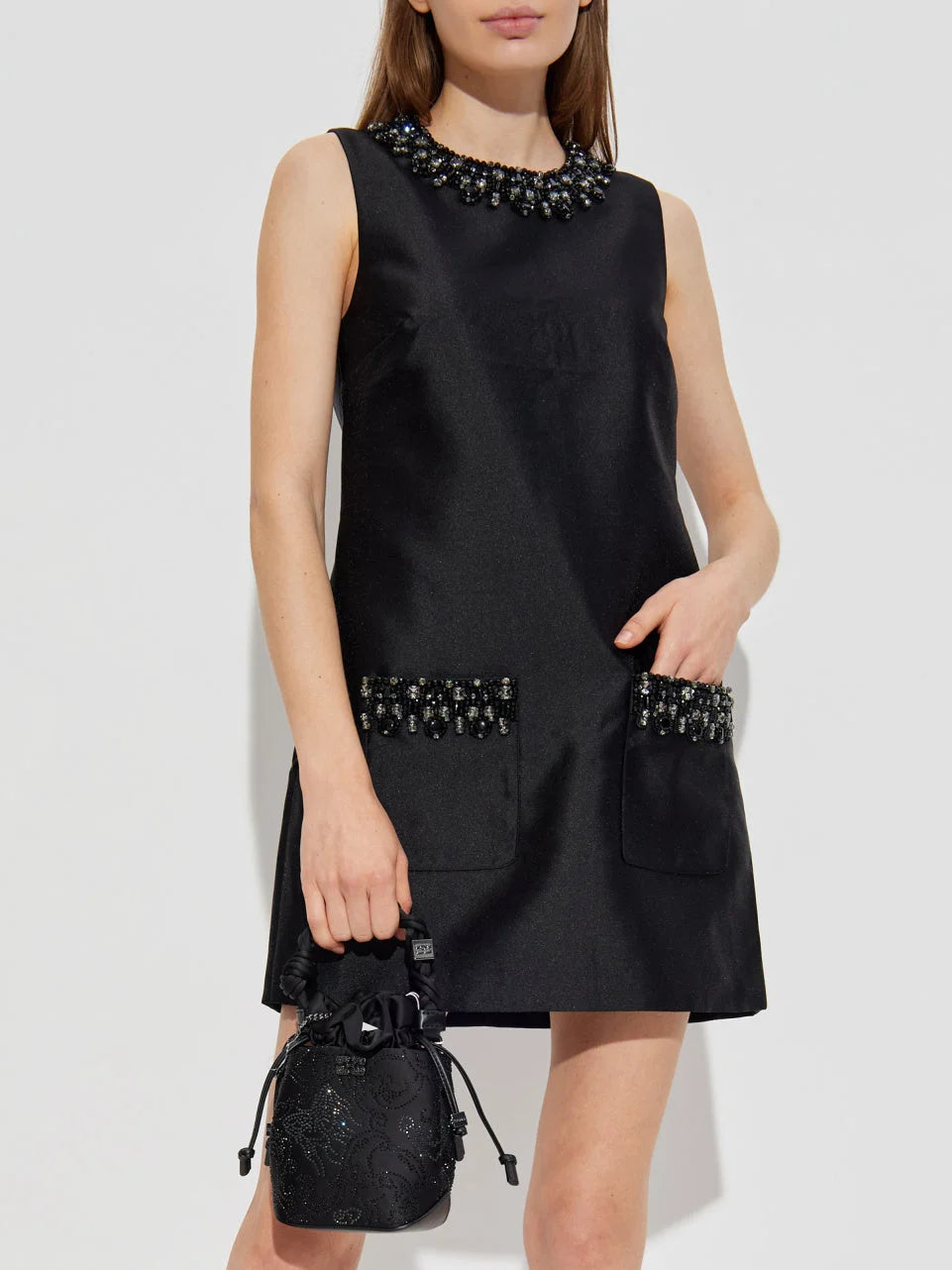 Black Embellished Sleeveless Mini Shift Dress Dresses
