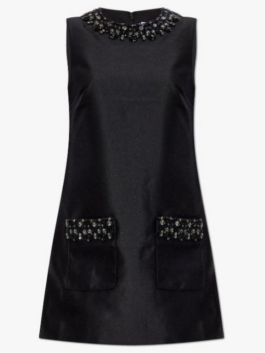 Black Embellished Sleeveless Mini Shift Dress Dresses