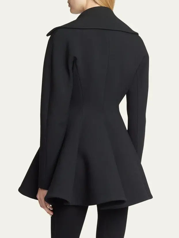 Black Flared Short Wool Coat - Coats
