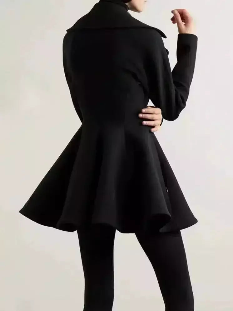 Black Flared Short Wool Coat - Coats