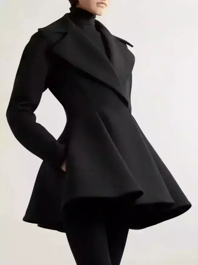 Black Flared Short Wool Coat - Coats