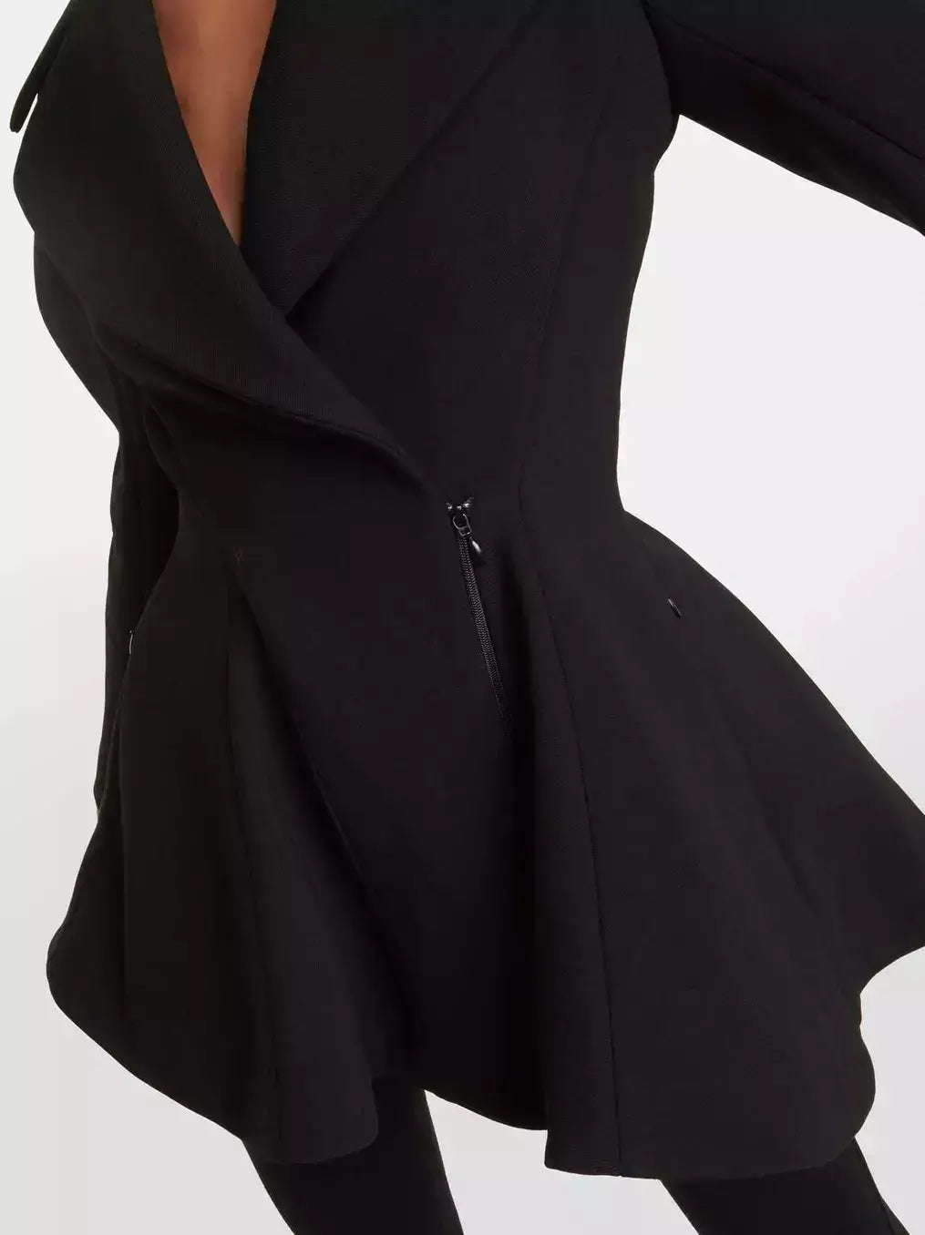 Black Flared Short Wool Coat - Coats
